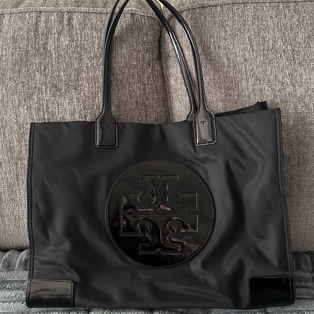 Like New Tory Burch Ella Black Nylon Tote Shoulder Bag